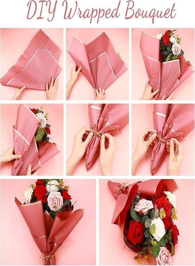 KTrading Korean Style Waterproof Gift Wrapping Paper | 10 Sheets (58 x 58 cm) | Pastel Colour Wrapping Paper with Gold Trim | Floral Bouquet, Gift & Event Decoration Sheets - Image 5